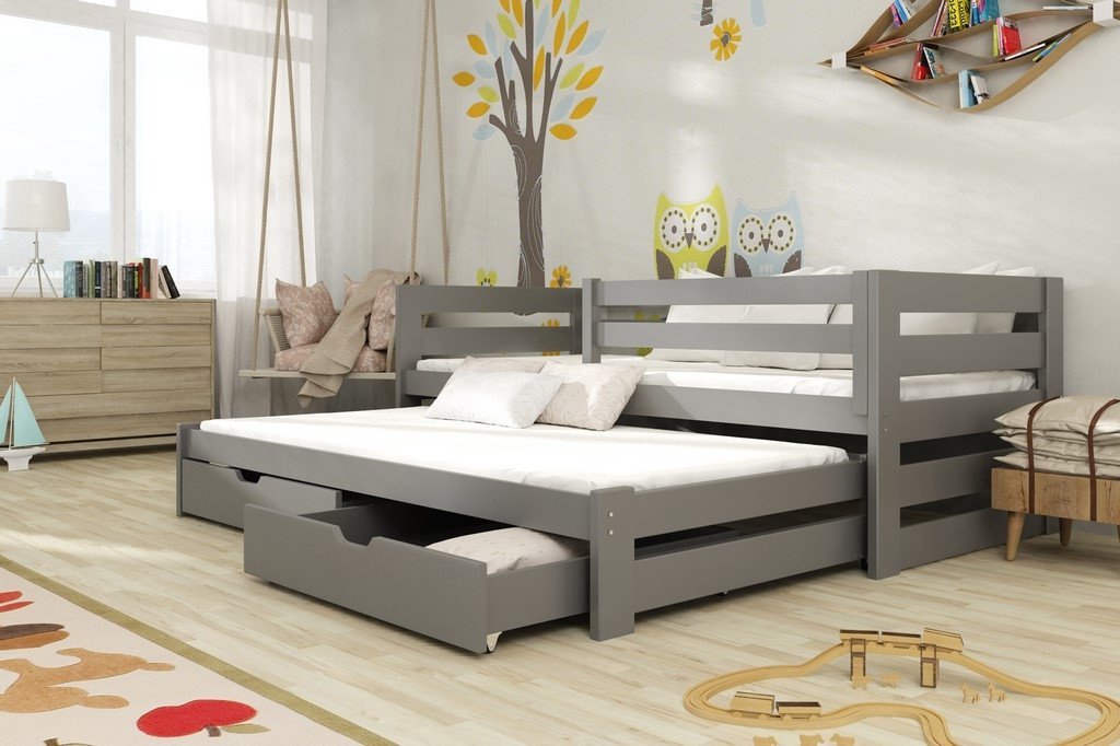 Wooden Double Bed Kubus with Trundle and Storage
