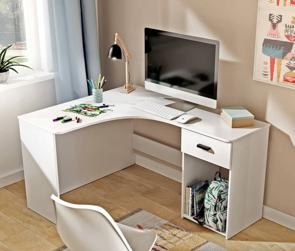 Corner Desk 155cm [White] - Lifestyle Image