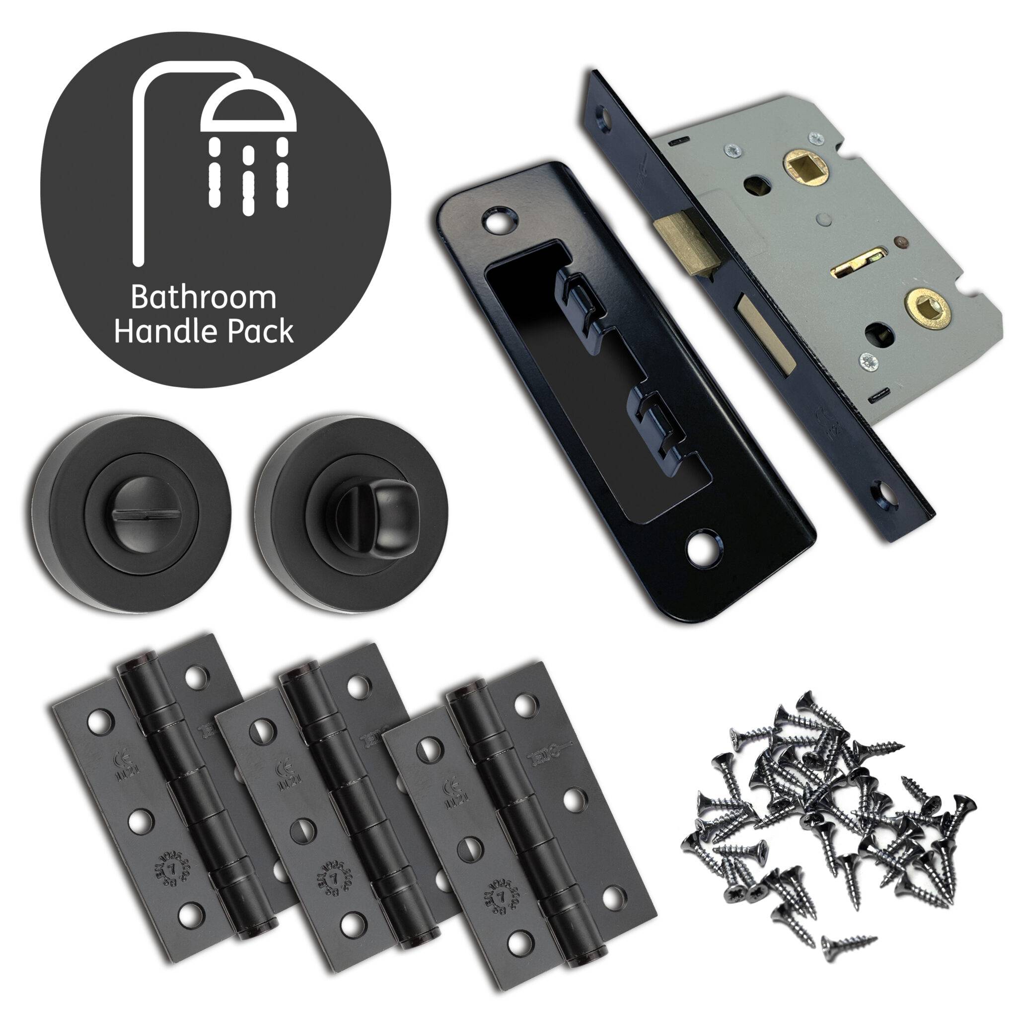 Curone Fire Door Handle Pack Matt Black with 75mm Latch