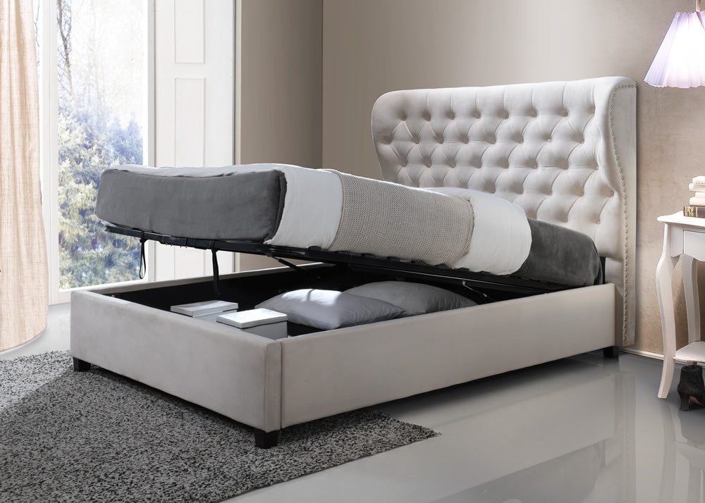 Sareer Infinity Cream Fabric Ottoman Bed