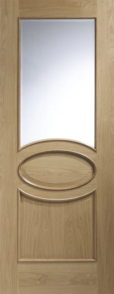 XL Joinery Internal Oak Calabria Door Clear Bevelled Glass