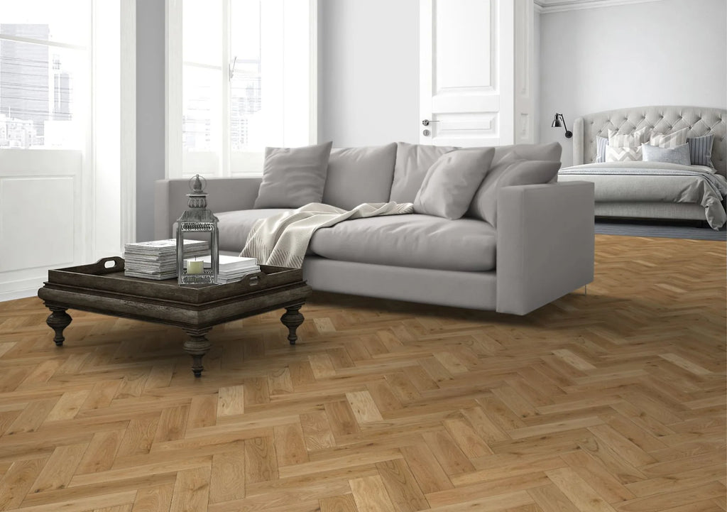 Liberty Natural Oak 15x90mm Matt Lacquered & Brushed Herringbone 15mm Engineered Wood Flooring