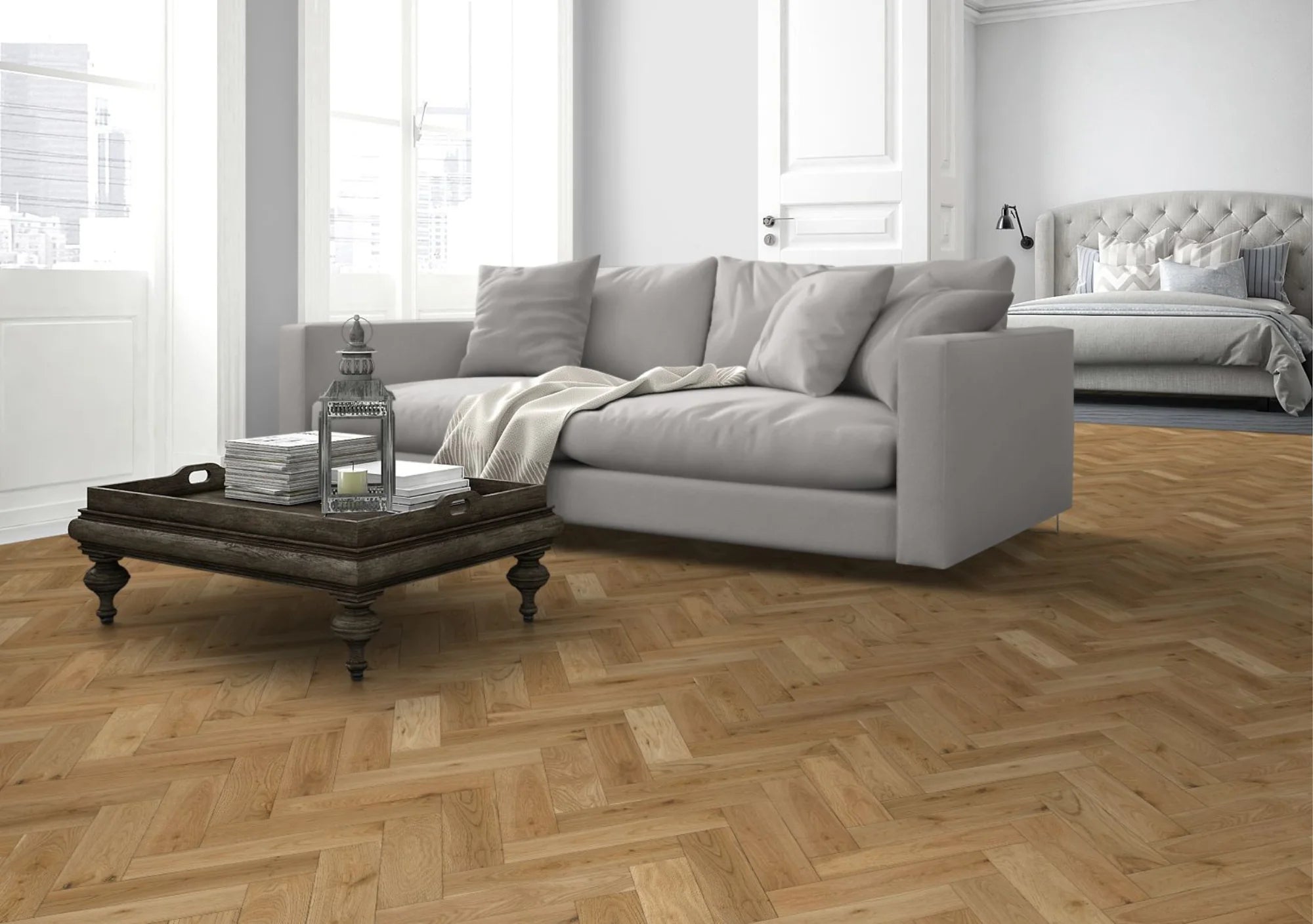 Liberty Natural Oak 15x90mm Matt Lacquered & Brushed Herringbone 15mm Engineered Wood Flooring
