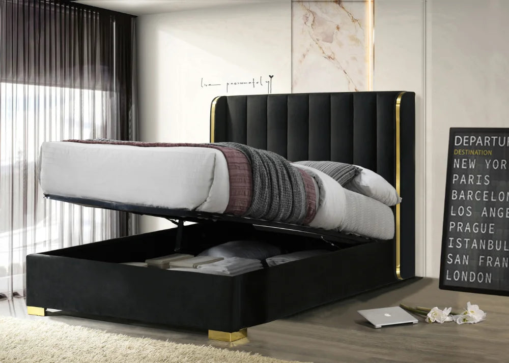 Sareer Phoenix Black Fabric Bed Ottoman