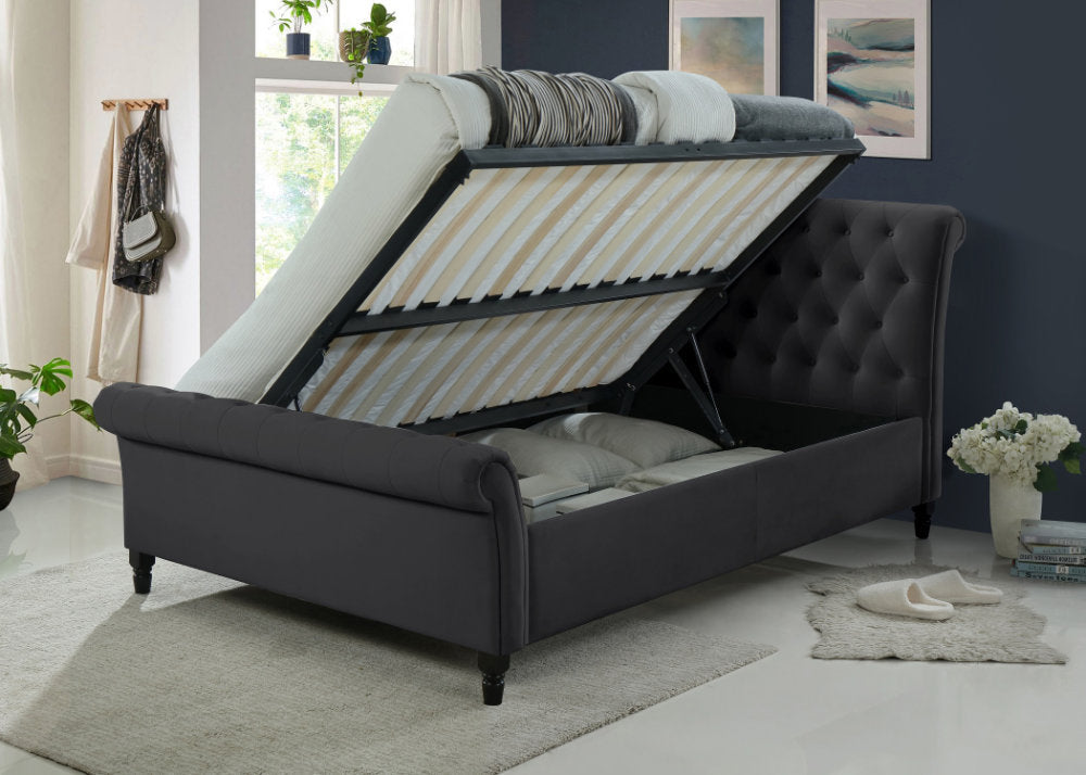 Sareer Richmond Side Lift Ottoman Fabric Bed Dark Grey