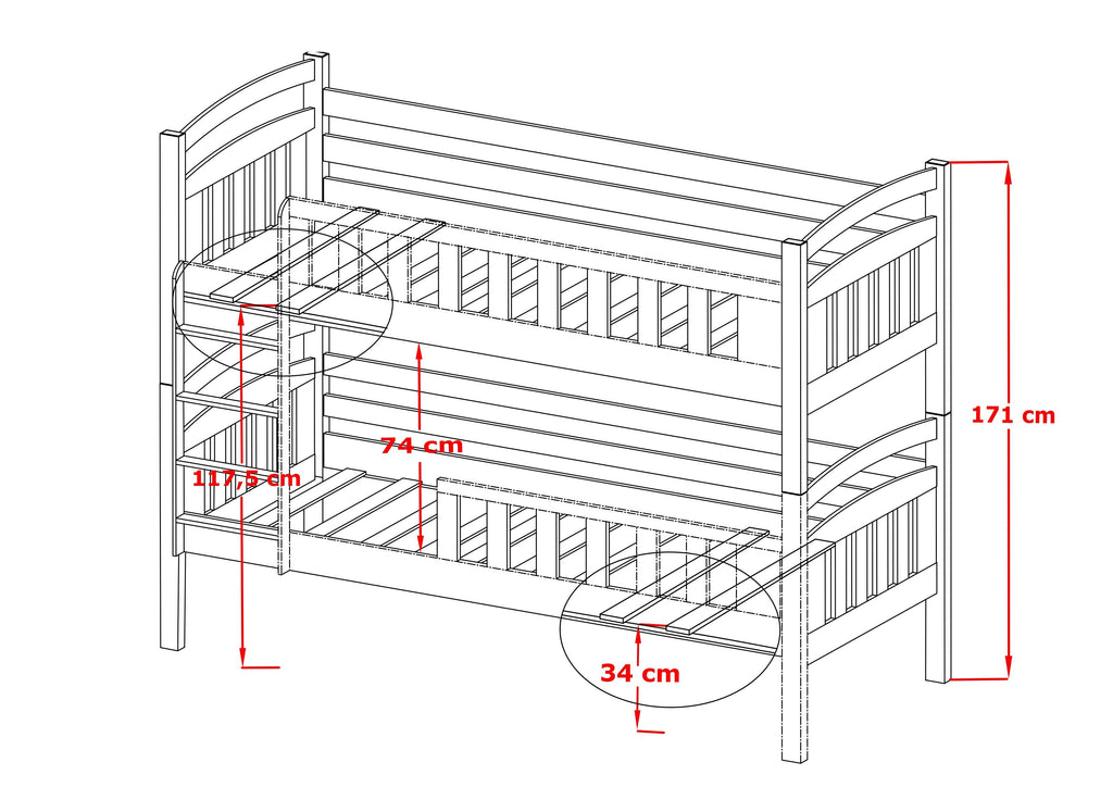 Wooden Bunk Bed Sebus with Storage