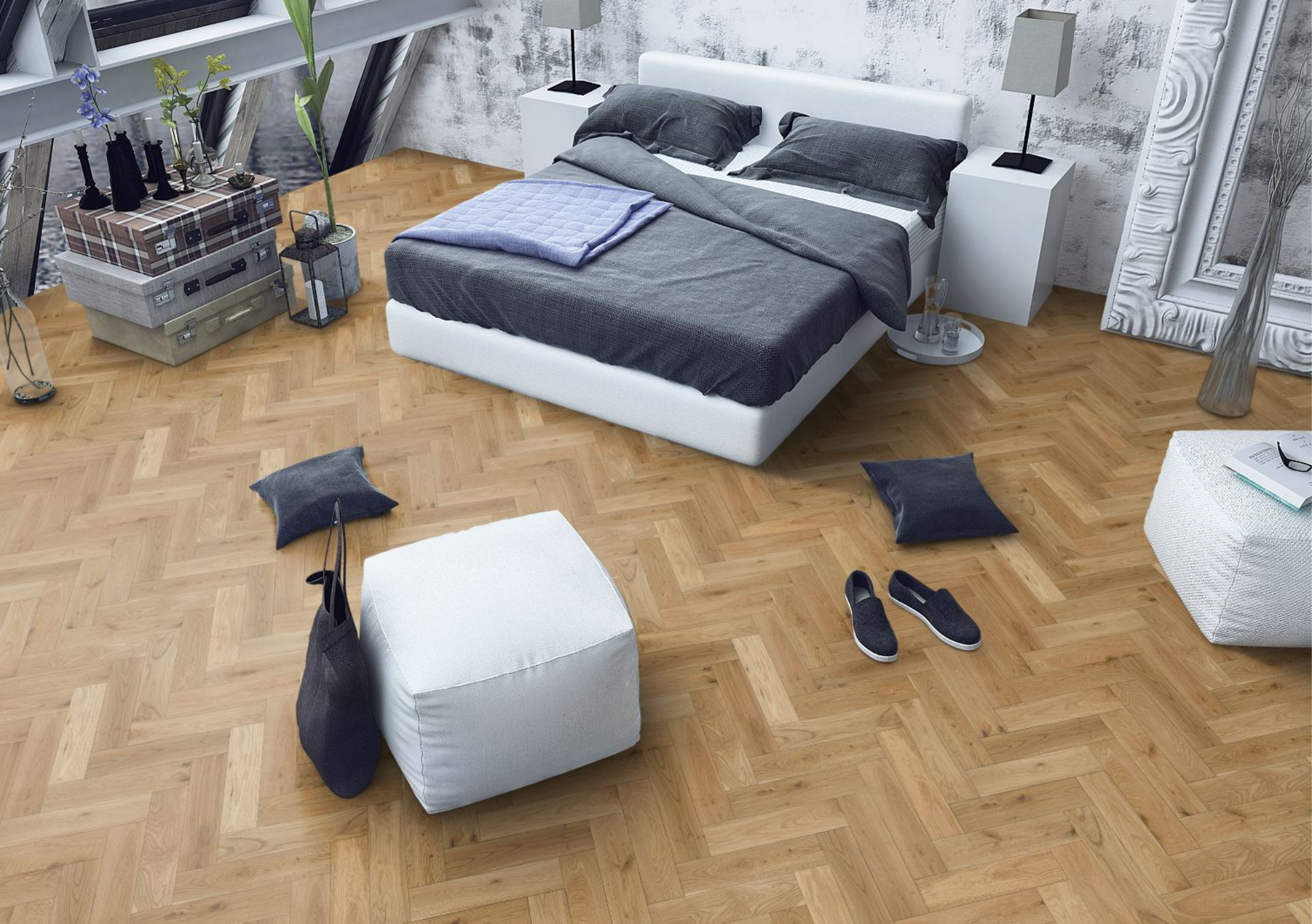 Liberty Natural Oak Matt Lacquered & Brushed Herringbone Engineered Wood Flooring 15mm x 90mm