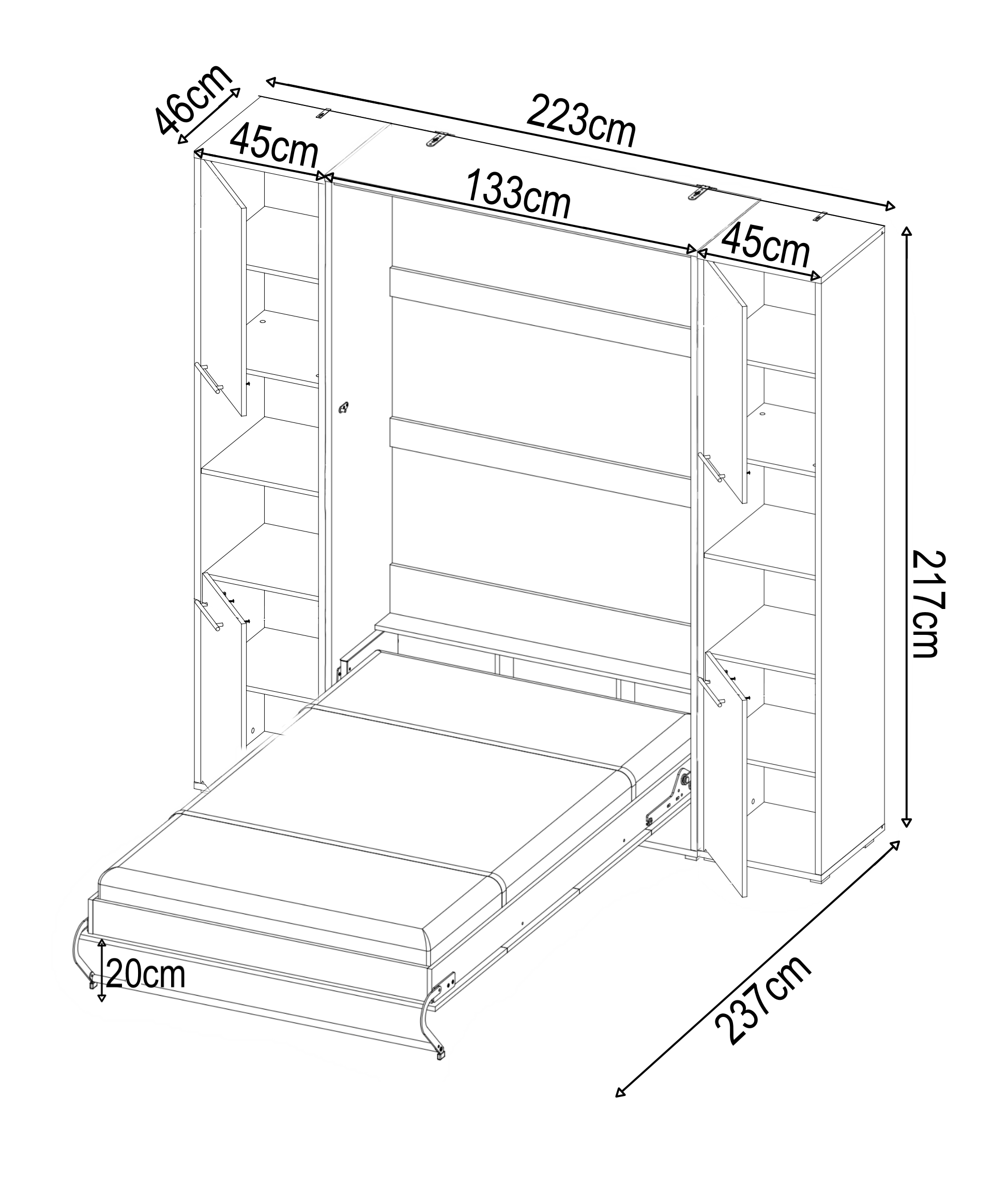 CP-02 Vertical Wall Bed Concept 120cm with Storage Cabinet