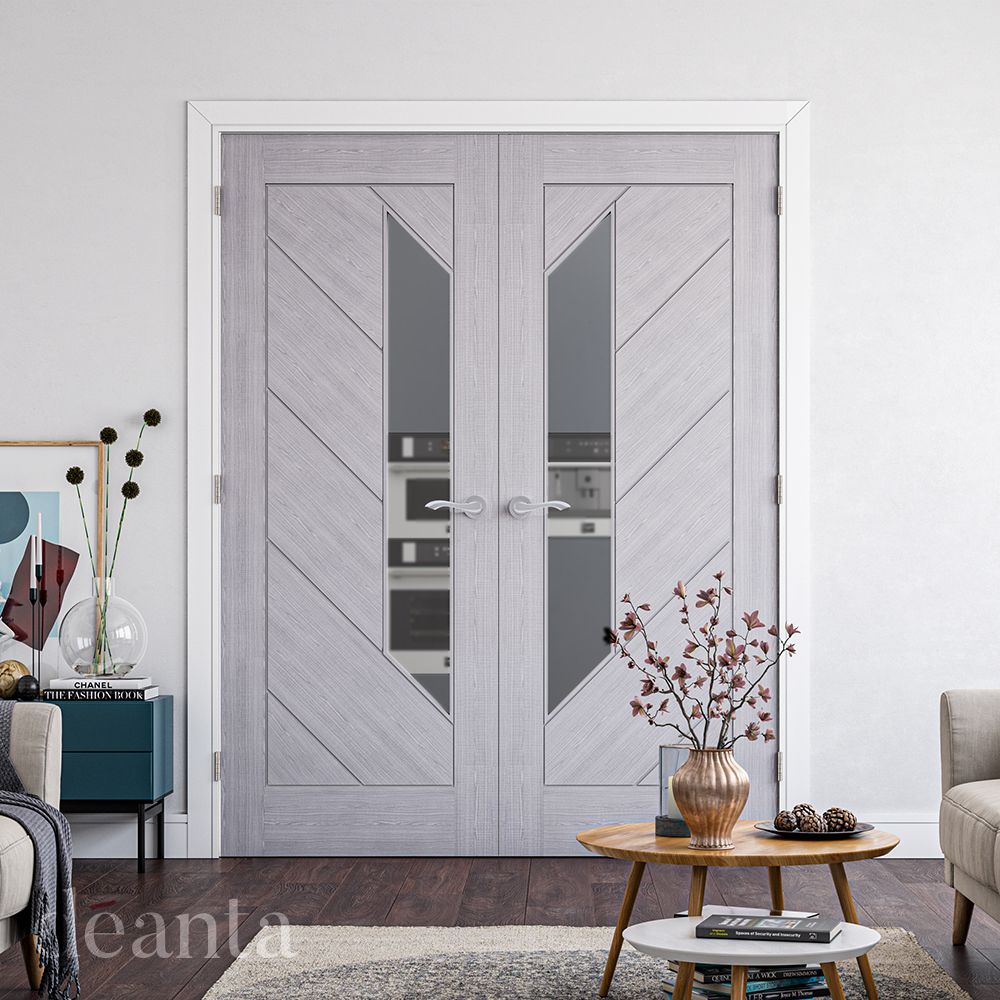 Internal Light Grey Ash Prefinished Torino Glazed Door