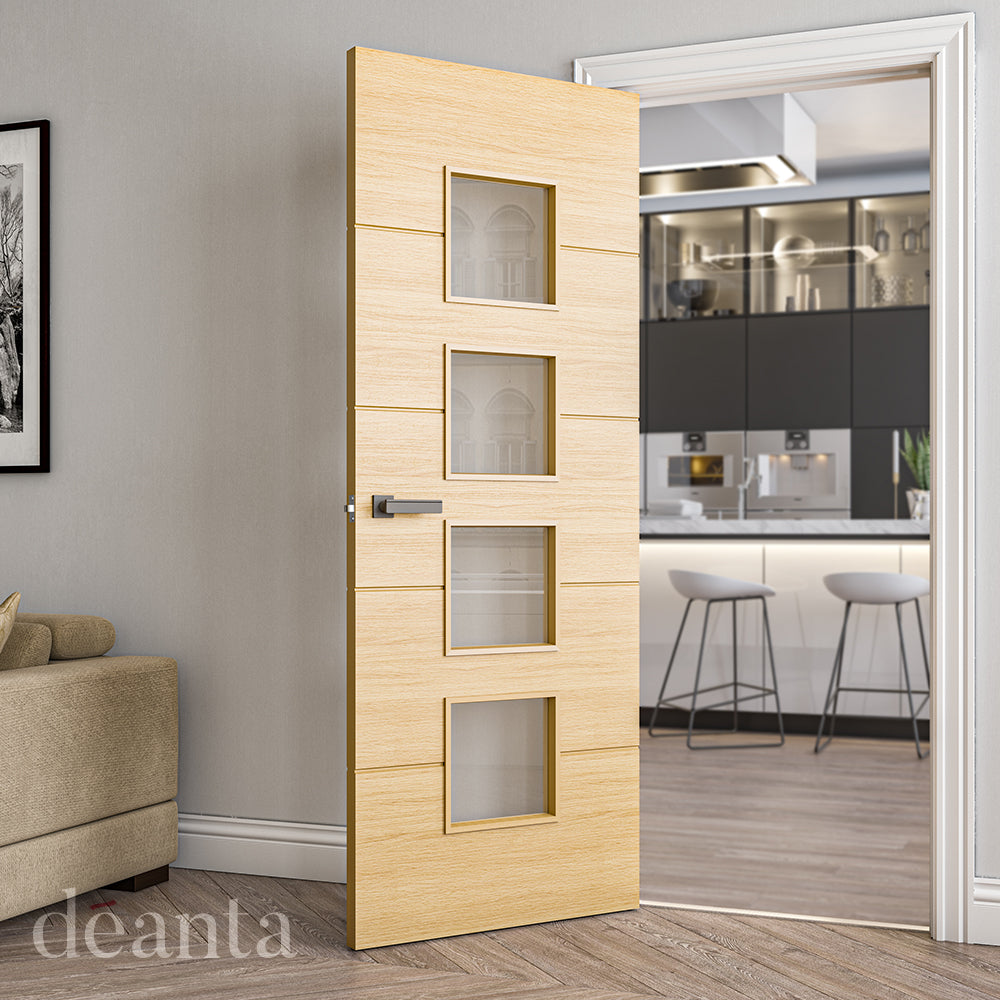 Deanta Internal Oak Augusta Glazed Fire Door Fully Finished FD30