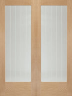 Internal Oak Suffolk Rebated Pair Of Doors With Clear Etched Glass