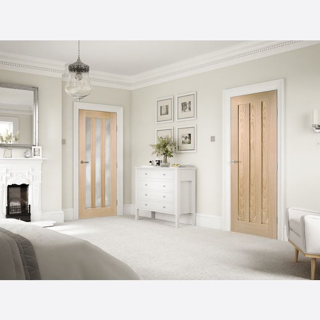 Internal Oak Utah Fully Finished Glazed Door Frosted Glass 3 Light