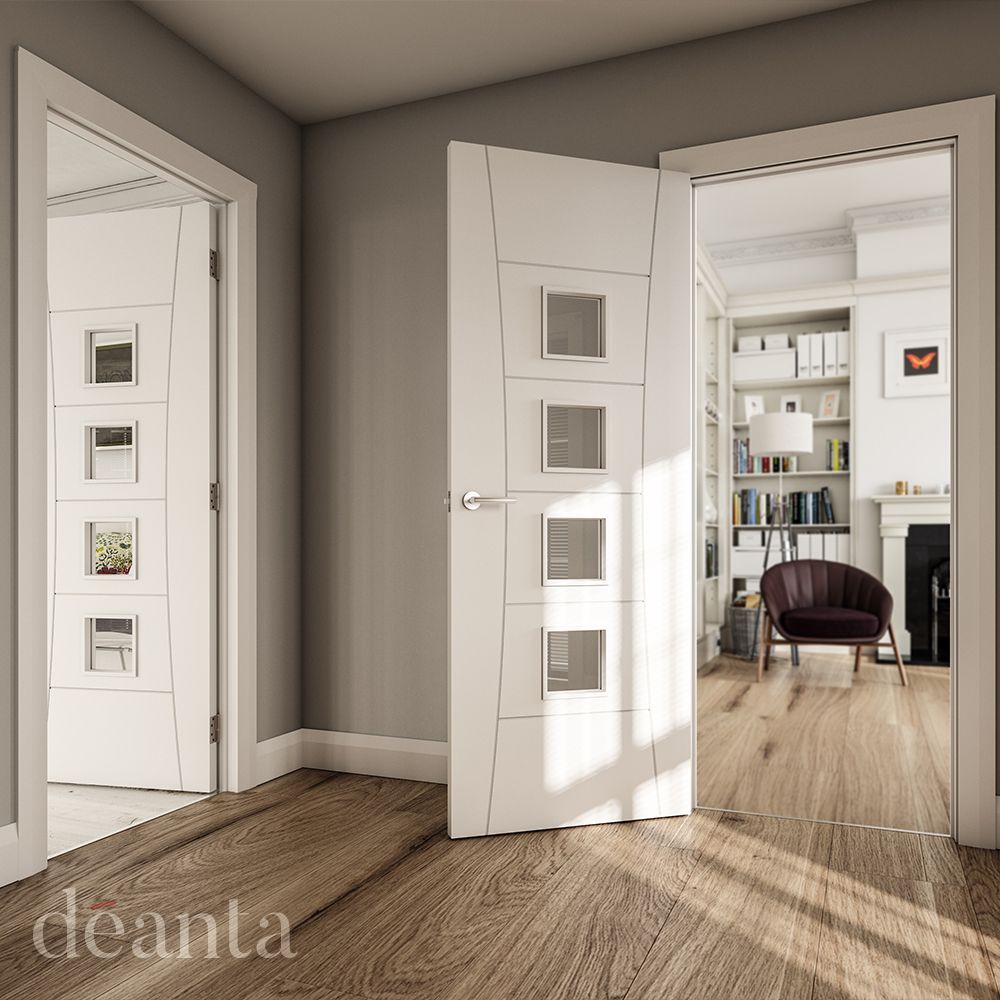Deanta Internal White Primed Pamplona Glazed Fire Door FD30