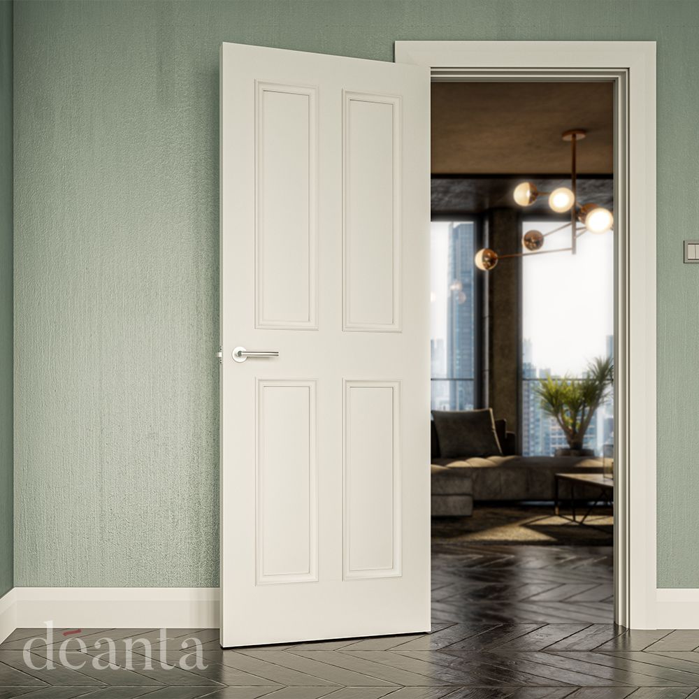 Deanta Internal White Primed Rochester Fire Door 4 Panel FD30