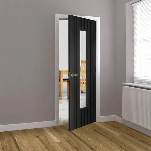 Liberty Aria Fluted Black Laminate 1 Light Clear Glass Internal Door