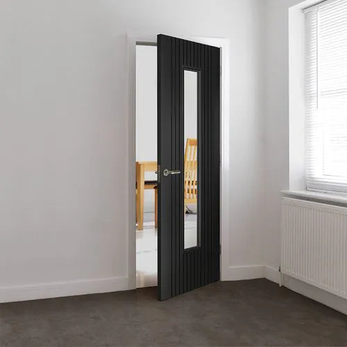 Liberty Aria Fluted Black Laminate 1 Light Clear Glass Internal Door