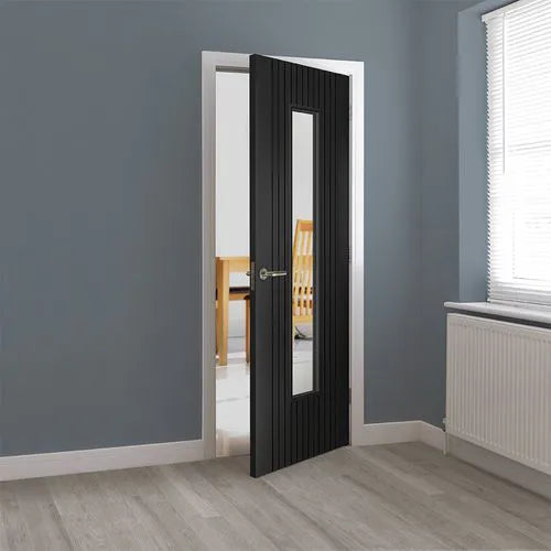 Liberty Aria Fluted Black Laminate 1 Light Clear Glass Internal Door