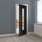 Liberty Aria Fluted Black Laminate 1 Light Clear Glass Internal Door