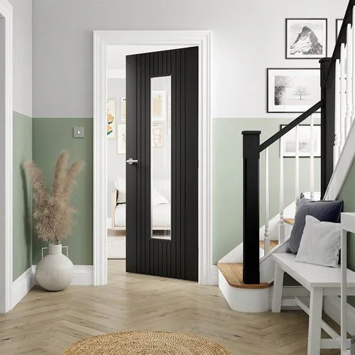 Liberty Aria Fluted Black Laminate 1 Light Clear Glass Internal Door