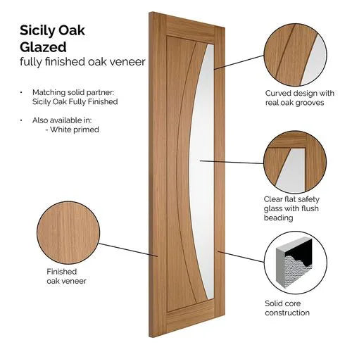 Liberty Sicily Contemporary Fully Finished Oak Clear Glass Internal Door