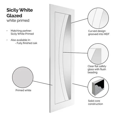 Liberty Sicily Contemporary White Primed Clear Glass Internal Door
