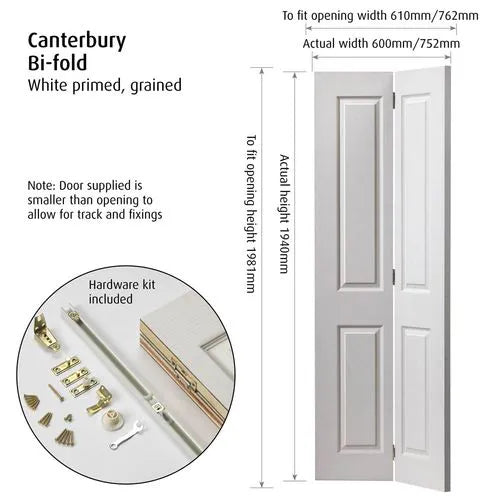 Liberty Canterbury Grained White Primed Internal Bi-fold Door