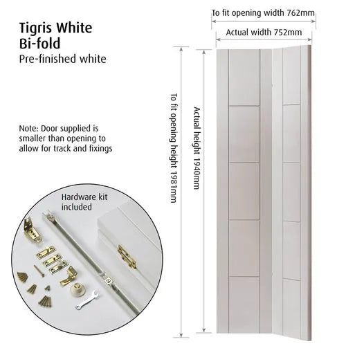 Liberty Tigris Fully Finished White Internal Bi-fold Door - 1981mm x 762mm (78 inch x 30 inch)