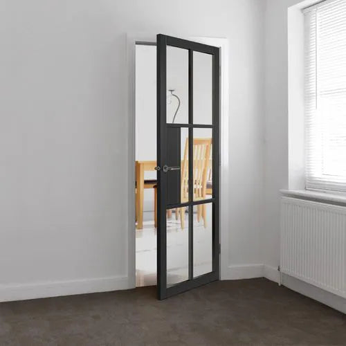 Liberty Civic Urban Industrial Fully Finished Black Clear Glass Internal Door