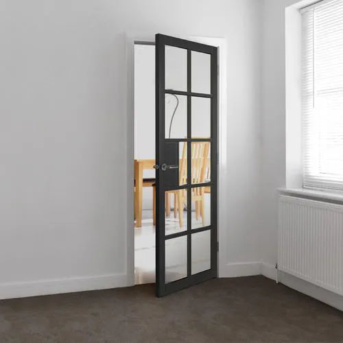 Liberty Plaza Urban Industrial Fully Finished Black Clear Glass Internal Door