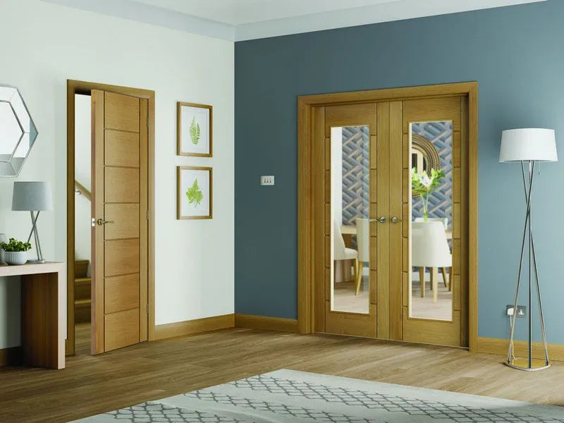 Internal Oak Palermo Glazed Pair Of French Doors With Clear Glass