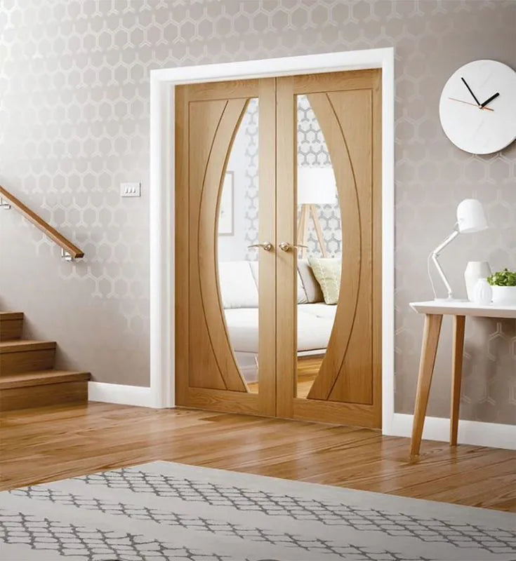 Internal Oak Salerno Glazed Pair Of Doors With Clear Glass