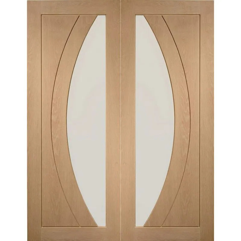 Internal Oak Salerno Glazed Pair Of Doors With Clear Glass